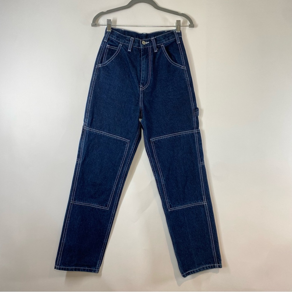 J. Galt Brandy Melville Carpenter Jeans Dark Wash Contrast Stitch Double Knee S